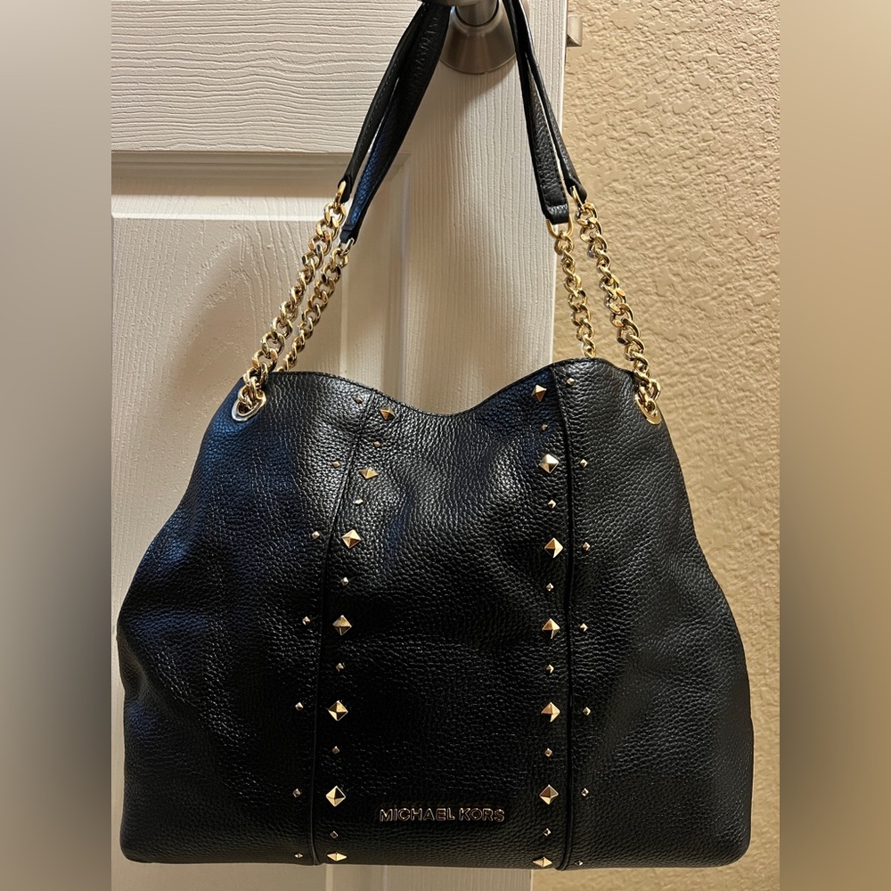 Michael Kors black leather purse with gold studs